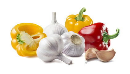 Sticker - Yellow red bell pepper garlic isolated horizontal