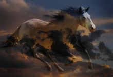 An Illustration Of A Horse Running Within Storm Clouds