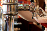 Fototapeta  - Chrome beer taps with highlights in the pub