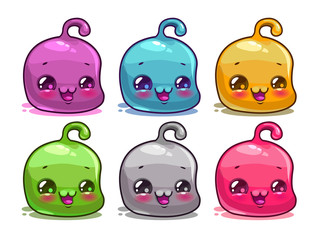 Poster - Cute cartoon colorful kawaii characters set