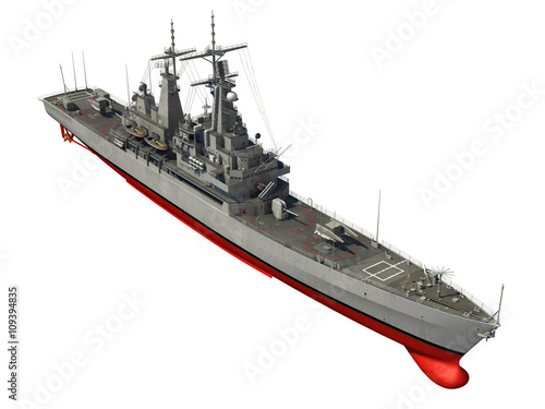 American Modern Warship Over White Background