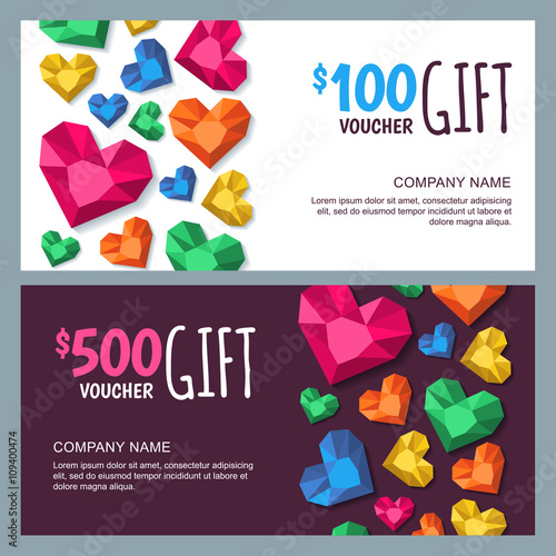 Vector Gift Voucher Template With Diamonds Gems Jewels In Heart