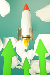 Wall Mural - startup rocket green arrows