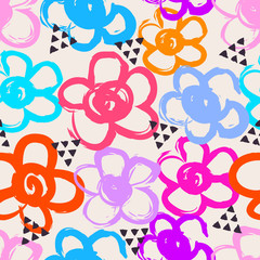 Poster - seamless pattern with hand drawn flowers