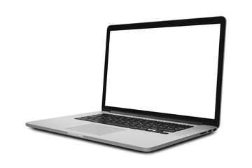 Laptop with blank screen isolated on white background - mockup template, all laptop in focus