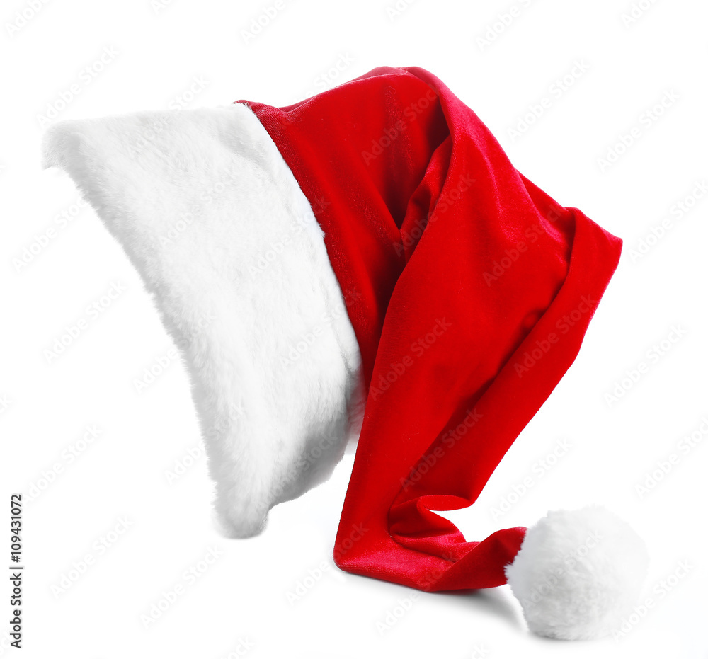 Santa Claus red hat isolated on white background, close up