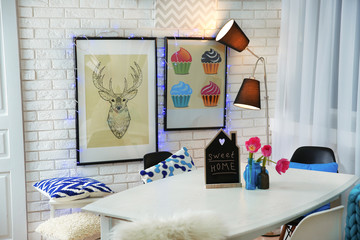 Wall Mural - Modern room interior with table, chairs and lamp