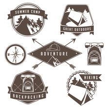 Vintage Camping And Hiking Badge And Emblem Collection. EPS 10 Vector.