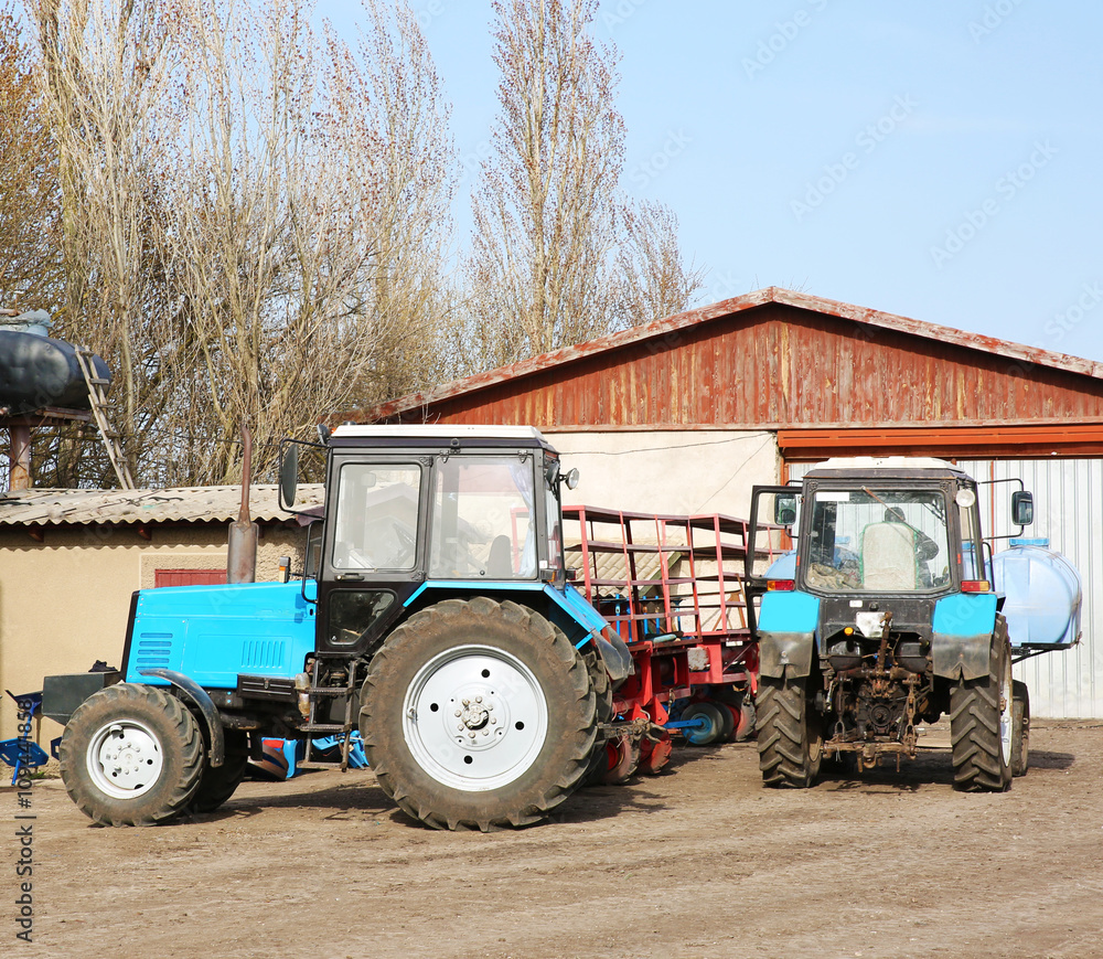 Tractors on a farm.