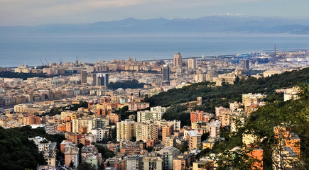 Wall Mural - Panoramic view of Genoa seen from the hill of Camaldoli