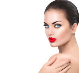 Wall Mural - beauty fashion model woman. girl with red sexy lips and blue eyes