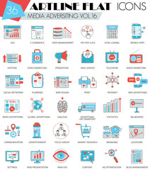Poster - Vector Media advertising ultra modern outline artline flat line icons for web and apps.
