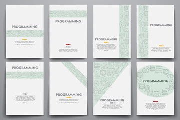 corporate identity vector templates set with doodles programming theme
