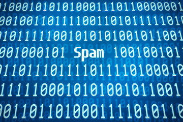 binary code with the word spam in the center