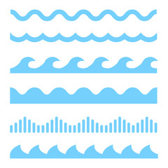 vector blue wave icons set