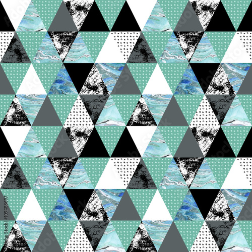 Fototapeta do kuchni triangle seamless pattern with grunge and watercolor textures.