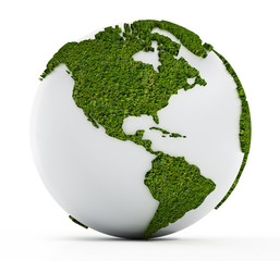 white globe with continents covered with grass