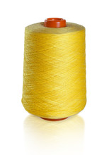 Yellow Spool Of Thread, Isolated On White With A Clipping Path.