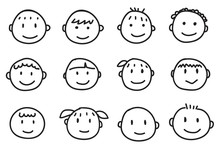 Collection Of Babies Freehand Drawing Emoticons.