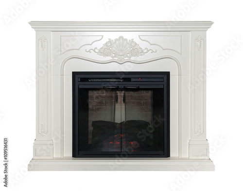 White Artificial Fireplace Isolated On White Background Buy This