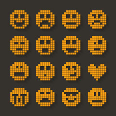 Poster - Flat pixel smile icons set with shadow effect.