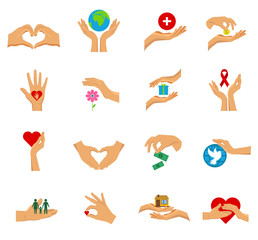 Sticker - Charity Hands Flat Icon Isolated Set