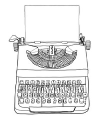  british typewriter with paper  cute line art illustration