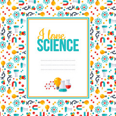 Wall Mural - i love science, pattern with square frame