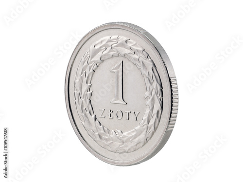 Fotografía One Polish Zloty coin isolated on white with clipping path