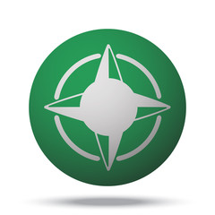 White Compass Rose web icon on green sphere ball