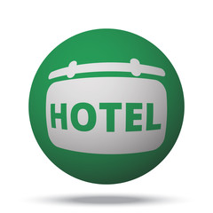 White Hotel Sign web icon on green sphere ball