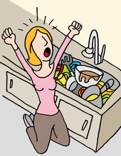Screaming Woman Doing Dishes