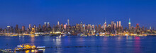 Night Time Panoramic Mid Town Manhattan Skyline, New York, USA