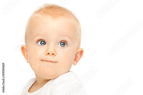 Beautiful Blonde Hair Blue Eyes Baby Isolated On White Buy This