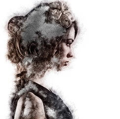 Profile of a woman. Image with a digital effects