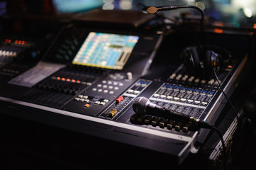 Working sound panel on background of the stage