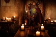 © Nejron Photo - Old medieval king on the throne in ancient castle interior.