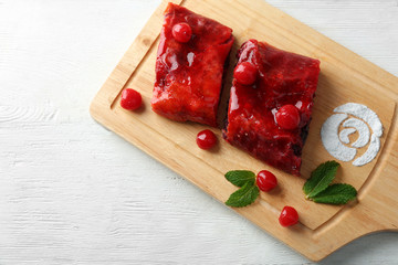 Poster - Cherry strudel with mint on cutting board