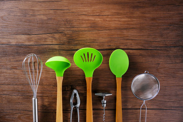 Canvas Print - Set of kitchen tools on wooden table