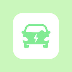 Sticker - electric car icon, EV, electric vehicle vector, ecologic automobile, clean transport, isolated rounded square icon, vector illustration