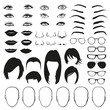© K3Star - Woman face parts, eye, glasses, lips and hair. Vector set