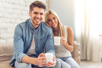 Canvas Print - Beautiful couple at home