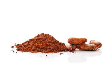 Wall Mural - Cocoa beans and cocoa powder.