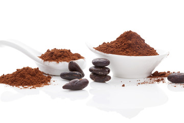 Wall Mural - Cocoa beans and cocoa powder.