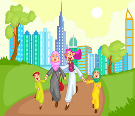 Poster - Muslim family running with kid