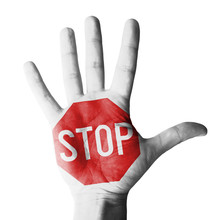 Hand Raised Gesture With Stop Sign Painted, Concept - Isolated On White Background