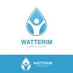 Wall Mural - Vector logo combination of a water drop and man