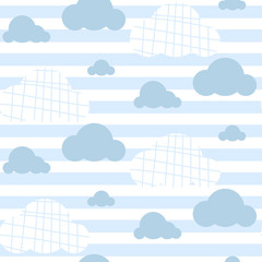 Wall Mural - Baby boy vector seamless pattern. Light blue fun sky clouds print for textile fabric. Kids room decor print for wall, linen, surfaces.