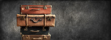Vintage Pile Ancient Suitcases Design Concept Travel