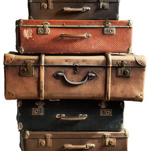 Vintage Ancient Suitcases Luggage Isolated White